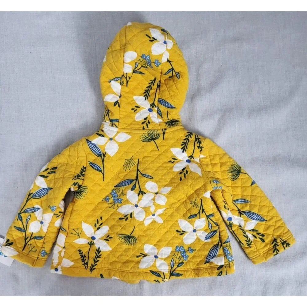 Carters Infant Girl Quilted Jacket Coat Yellow w/ flowers button Sz 12 mos Fall - Picture 3 of 5